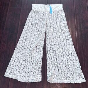 Solitaire Swim White Crochet Lace Wide Leg Beach Cover Up Pants Womens Medium
